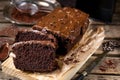 Moist chocolate cake with milk chocolate topping glaze Royalty Free Stock Photo