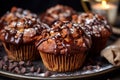 Moist Chocolate muffins dessert dark. Generate Ai