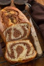 Moist chocolate and vanilla loaf marble cake