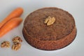 Moist and easy carrot walnut cake made with grated carrots and chopped walnuts Royalty Free Stock Photo