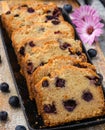 Moist eggless Blueberry cake in a loaf tin Royalty Free Stock Photo