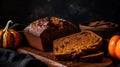 A moist and fluffy pumpkin bread with warm spices created with Generative AI Royalty Free Stock Photo