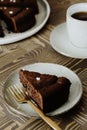 Moist Ginger Chocolate cake sliced and sprinkled with sea salt Royalty Free Stock Photo