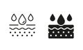 Moisture Skin Pictogram. Anti Dry Skincare, Moisturizing Face and Body Skin Symbol Collection. Skin Layer Absorb Water