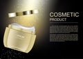 Moisturizer with gold container and light beam on black background vector cosmetic ads template Royalty Free Stock Photo