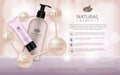 Moisturizing cosmetic products ad, llight beige bokeh background with beautiful containers 3d illustration.