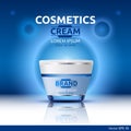 Moisturizing Cream cosmetic ads template. Hydrating face lotion. Mockup 3D Realistic illustration. Sparkling blue Royalty Free Stock Photo