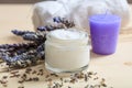 Moisturizing cream and lavender Royalty Free Stock Photo