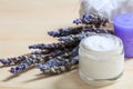 Moisturizing cream and lavender Royalty Free Stock Photo