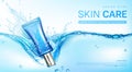 Moisturizing face cream in water splash Royalty Free Stock Photo