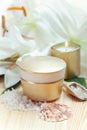 Moisturizing face cream white lily flowers Royalty Free Stock Photo