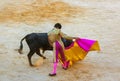 MOITA LISBON, PORTUGAL - SEPTEMBER 14: Matador and bull in tourada bullfight on September 14, 2016 in Moita Lisbon, Portugal