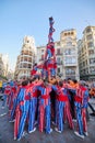 Moixiganga group forming human tower on the street festival in Valencia