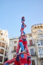 Moixiganga group forming human tower on the street festival in Valencia