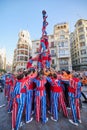 Moixiganga group forming human tower on the street festival in Valencia