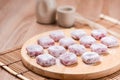 moji , Kagami mochi , Mochiko , sweet on wood table , Japan sweet Royalty Free Stock Photo