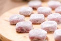 moji , Kagami mochi , Mochiko , sweet on wood table , Japan sweet Royalty Free Stock Photo