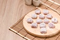 moji , Kagami mochi , Mochiko , sweet on wood table , Japan sweet