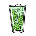 Mojito Alcohol Cocktail. Hand drawn flat style. Cartoon vector illustration. Isolated on white background. Royalty Free Stock Photo