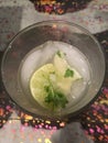 Mojito alcoholic cocktail drink with lemon and cucumber