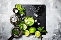 Mojito cocktail, food background, top view Royalty Free Stock Photo