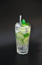 Mojito, an alcoholic cocktail in a tall glass with ice, lime pieces and mint leaves Royalty Free Stock Photo