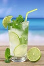 Mojito or Caipirinha cocktail on the beach Royalty Free Stock Photo