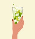 Mojito cocktail. Cute colorful vector illustration. Hand drawn alcohol cocktail. Isolated on white background. Royalty Free Stock Photo