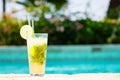 Mojito cocktail at the edge of a resort pool. Concept of luxury Royalty Free Stock Photo