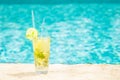 Mojito cocktail at the edge of a resort pool. Concept of luxury Royalty Free Stock Photo