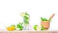 Mojito cocktail with fresh lime, mint leaves and ice cubes in a transparent glass Royalty Free Stock Photo