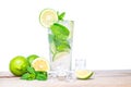 Mojito cocktail with fresh lime, Isolated on white background. Royalty Free Stock Photo