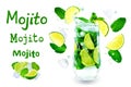 Mojito cocktail with fresh mint leaves and lime slice isolated Royalty Free Stock Photo