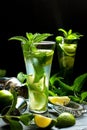 Mojito cocktail in  glass on  dark table Royalty Free Stock Photo
