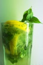 Mojito cocktail in glass,fresh drink, ready to drink, mint, lemon and lime with alcohol and ice cubes Royalty Free Stock Photo