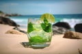 Mojito cocktail with ice, rum, lime and mint in a glass Royalty Free Stock Photo