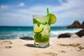 Mojito cocktail with ice, rum, lime and mint in a glass Royalty Free Stock Photo