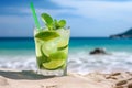 Mojito cocktail with ice, rum, lime and mint in a glass Royalty Free Stock Photo