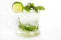 Mojito cocktail lime juice with soda and water served in a glass decorated with sliced lime and mint leaves Royalty Free Stock Photo