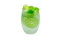 Mojito cocktail with lime and mint in glass for hot summer days and good for health