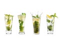 Mojito cocktail with lime and mint in a highball glass. Set of mojito on a white background Royalty Free Stock Photo