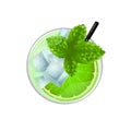 Mojito cocktail with lime, mint and ice top view. Cold alcoholic or non-alcoholic long drink. Vector illustration on white Royalty Free Stock Photo