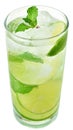 Mojito cocktail with lime and straw drinking isolated