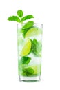 Mojito Cocktail with Limes and Mint Isolated on White Background Royalty Free Stock Photo