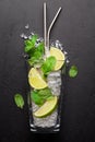 Mojito cocktail making. Ingredients and drink utensils Royalty Free Stock Photo