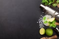 Mojito cocktail making. Ingredients and drink utensils Royalty Free Stock Photo