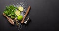 Mojito cocktail making. Ingredients and drink utensils Royalty Free Stock Photo