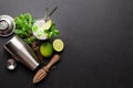 Mojito cocktail making. Ingredients and drink utensils Royalty Free Stock Photo