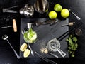 Mojito cocktail making. Ingredients and utensils. Royalty Free Stock Photo