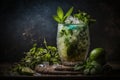 Mojito cocktail with mint ice and lime. Nice dark background.